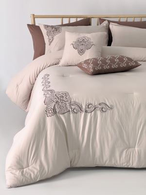 Taj Embroidery Solid 100% Cotton Comforter Set