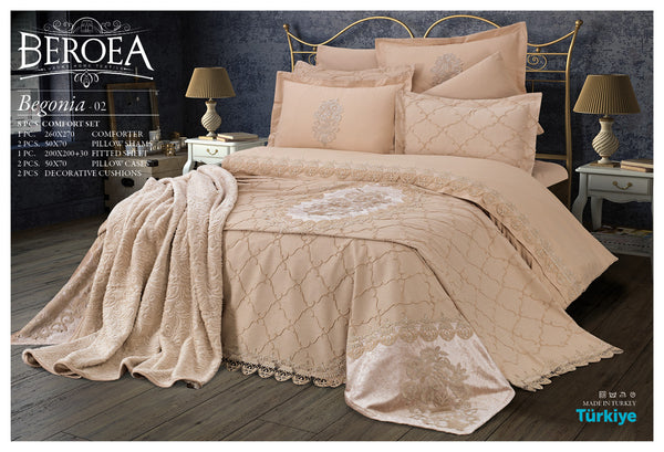 Begonia Embroidered Lace Comforter Set Beige