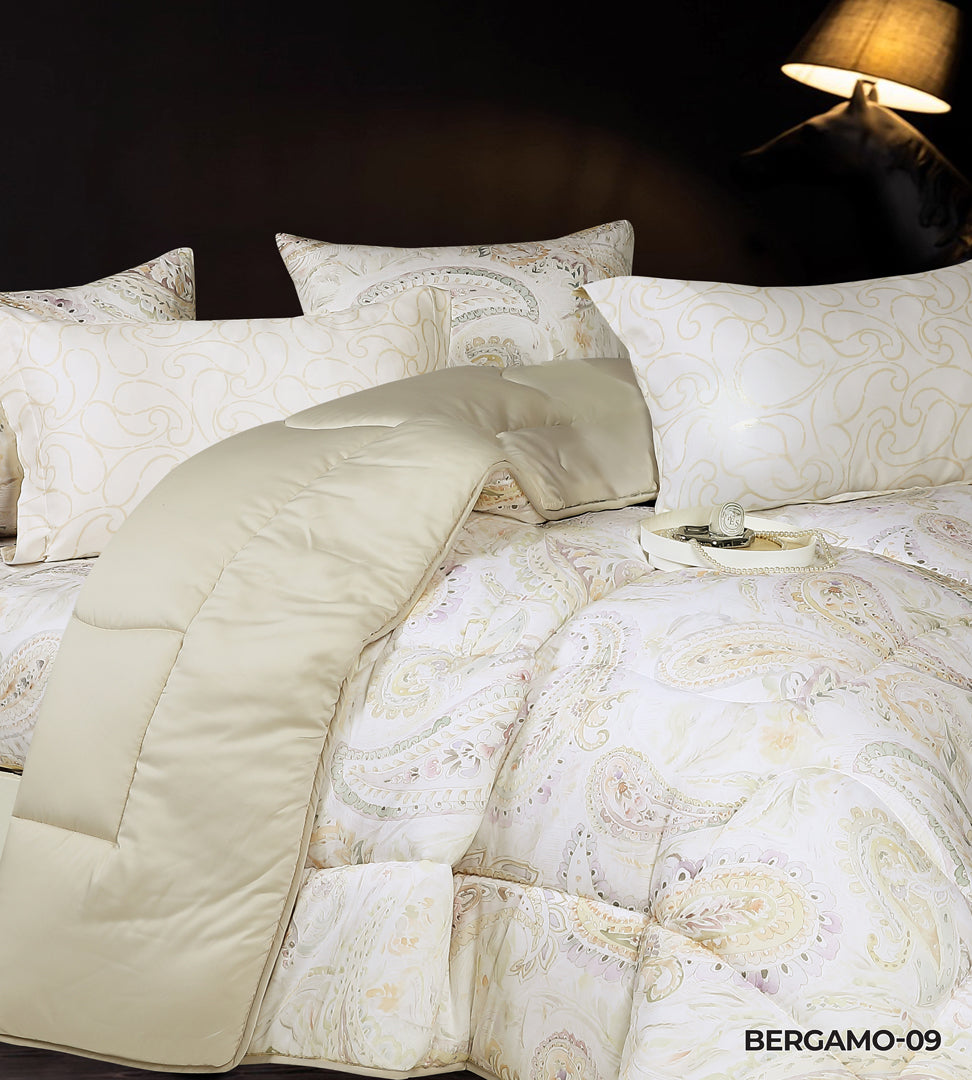Bergamo Lyocell Printed Solid Comforter set Queen size 4 PCS