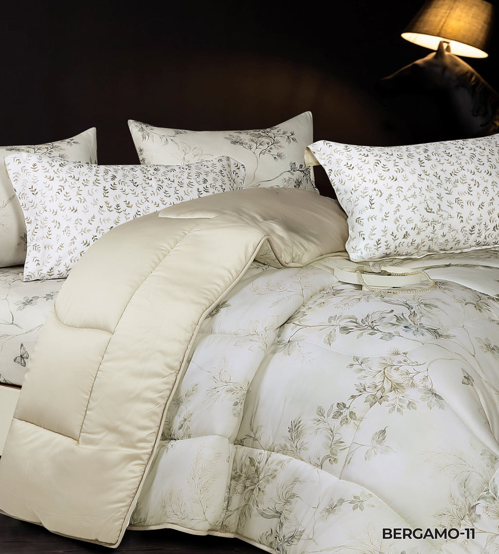 Bergamo Lyocell Printed Solid Comforter set Queen size 4 PCS