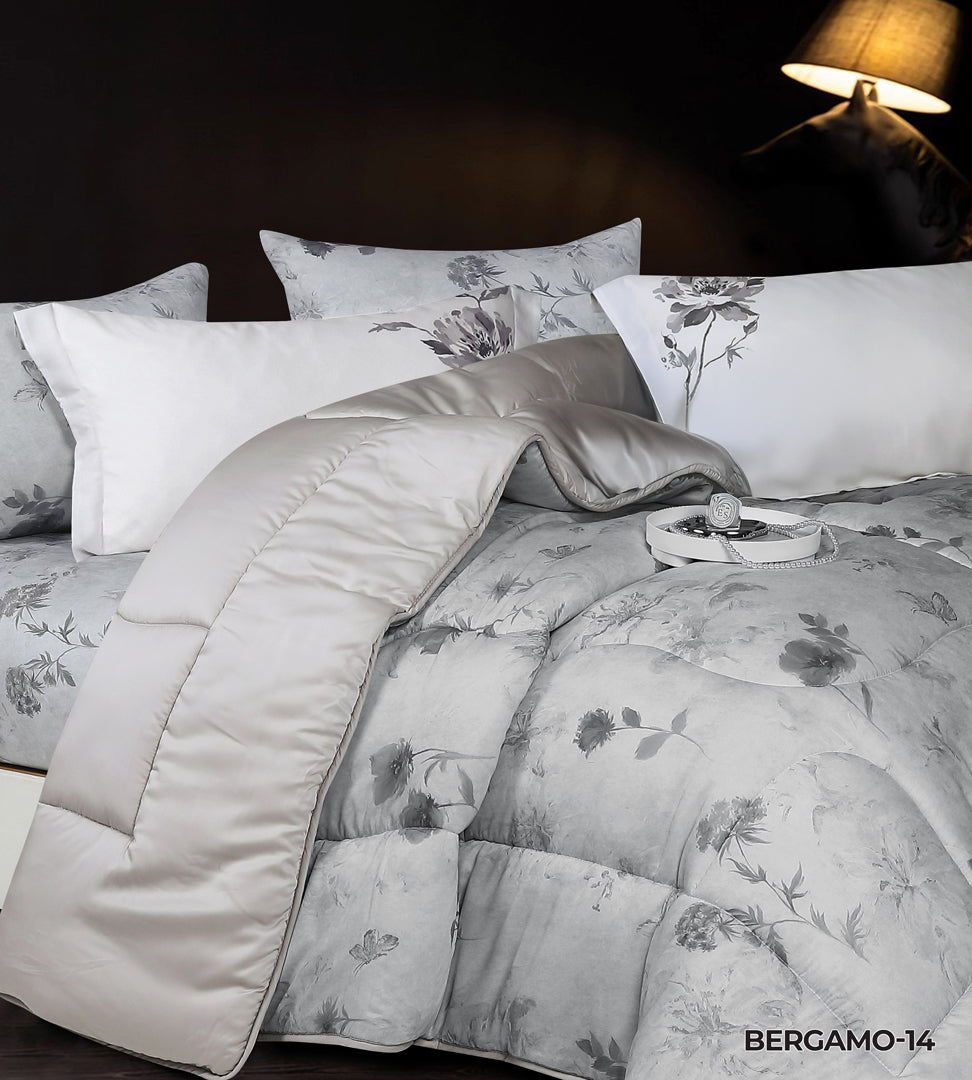 Bergamo Lyocell Printed Solid Comforter set Queen size 4 PCS