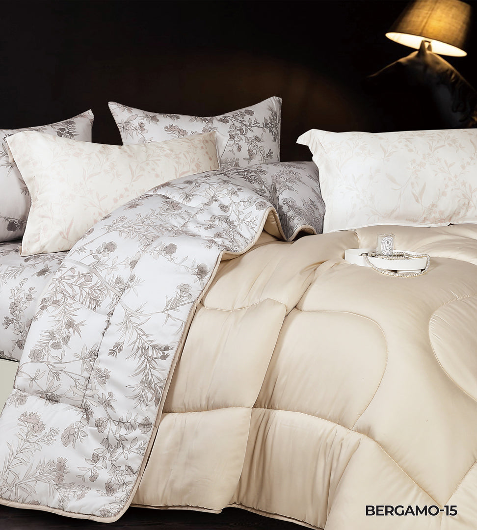 Bergamo Lyocell Printed Solid Comforter set Queen size 4 PCS