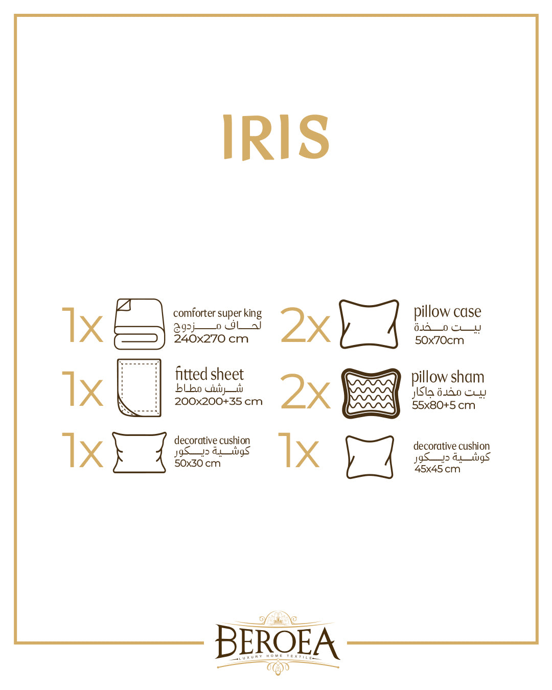 Iris Wedding Jacquard Comforter Set 8 pcs Turkey — box contents