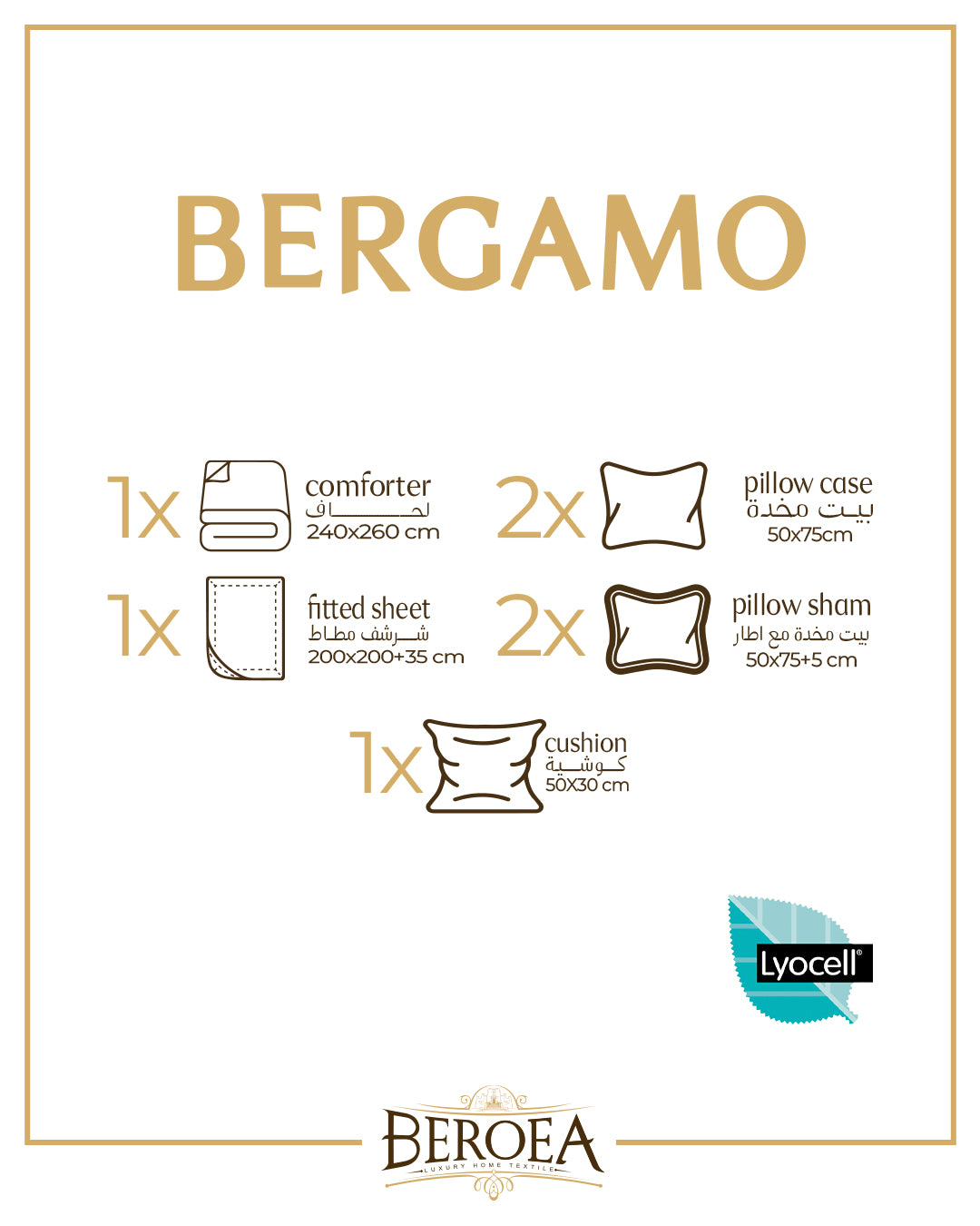 Bergamo Lyocell Printed Solid Comforter set — box contents
