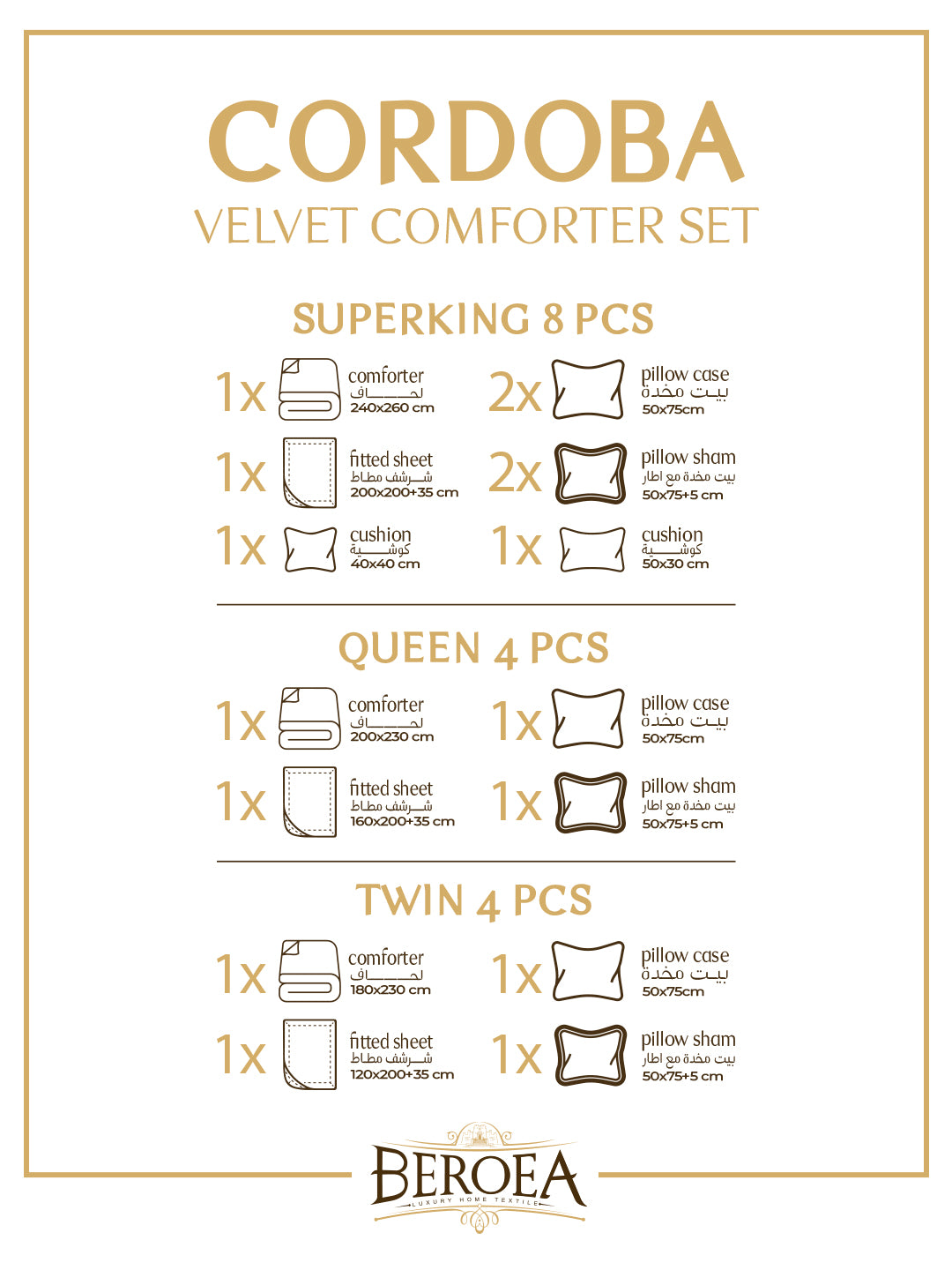 Cordoba Jacquard Velvet Fur Comforter 8 pieces set — box contents