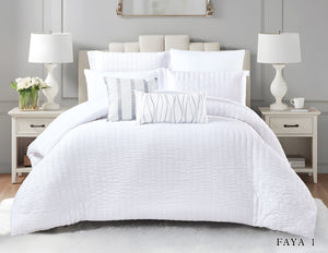 Faya Patterned Microfiber Comforter Set 8 pieces White