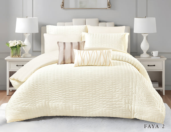 Faya Patterned Microfiber Comforter Set 8 pieces Off-White