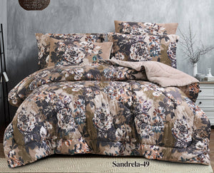 Sandrella Printed Velvet Fur Comforter Set Brown Super king size