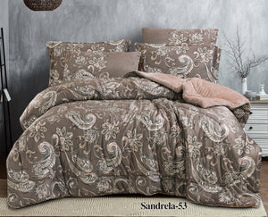 Sandrella Printed Velvet Fur Comforter Set Brown Super king size