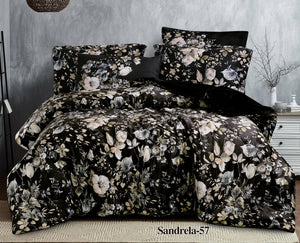 Sandrella Printed Velvet Fur Comforter Set Black Super king size