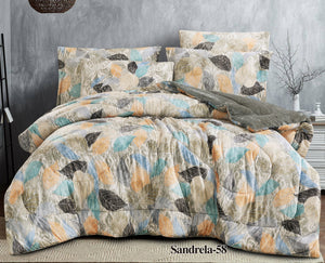 Sandrella Printed Velvet Fur Comforter Set Silver Super king size