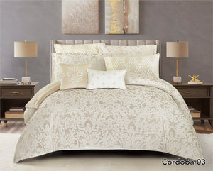 Cordoba Jacquard Velvet Fur Comforter 8 pieces set Light Biege