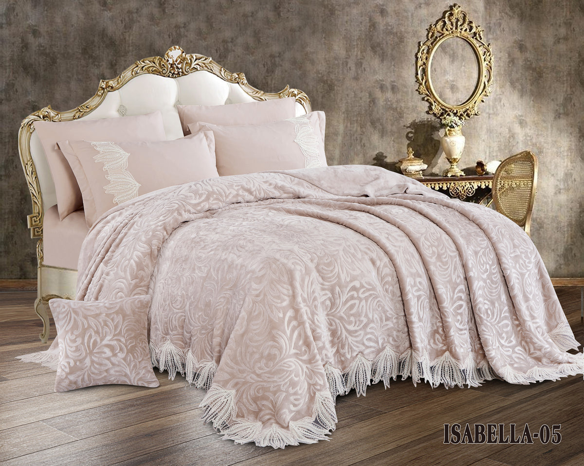 Isabella Double Fur Lace Blanket 7 Pieces set