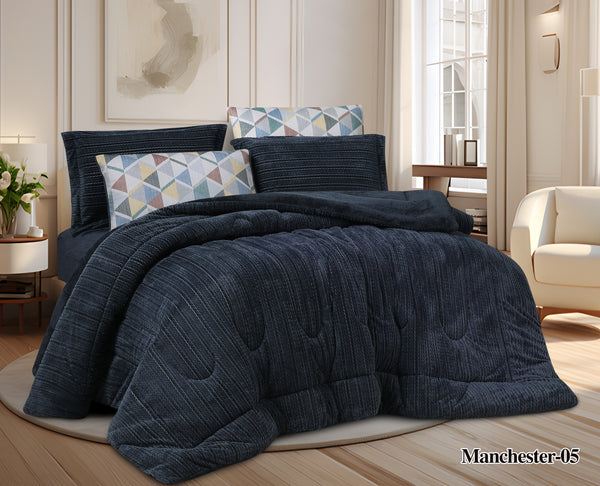 Manchester Double Fur Comforter Set Navy Blue
