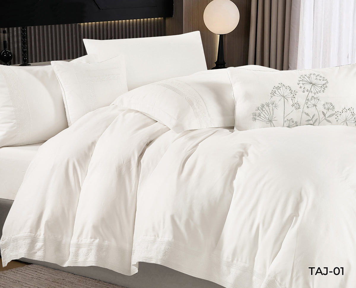 Taj Embroidery Solid 100% Cotton Comforter Set