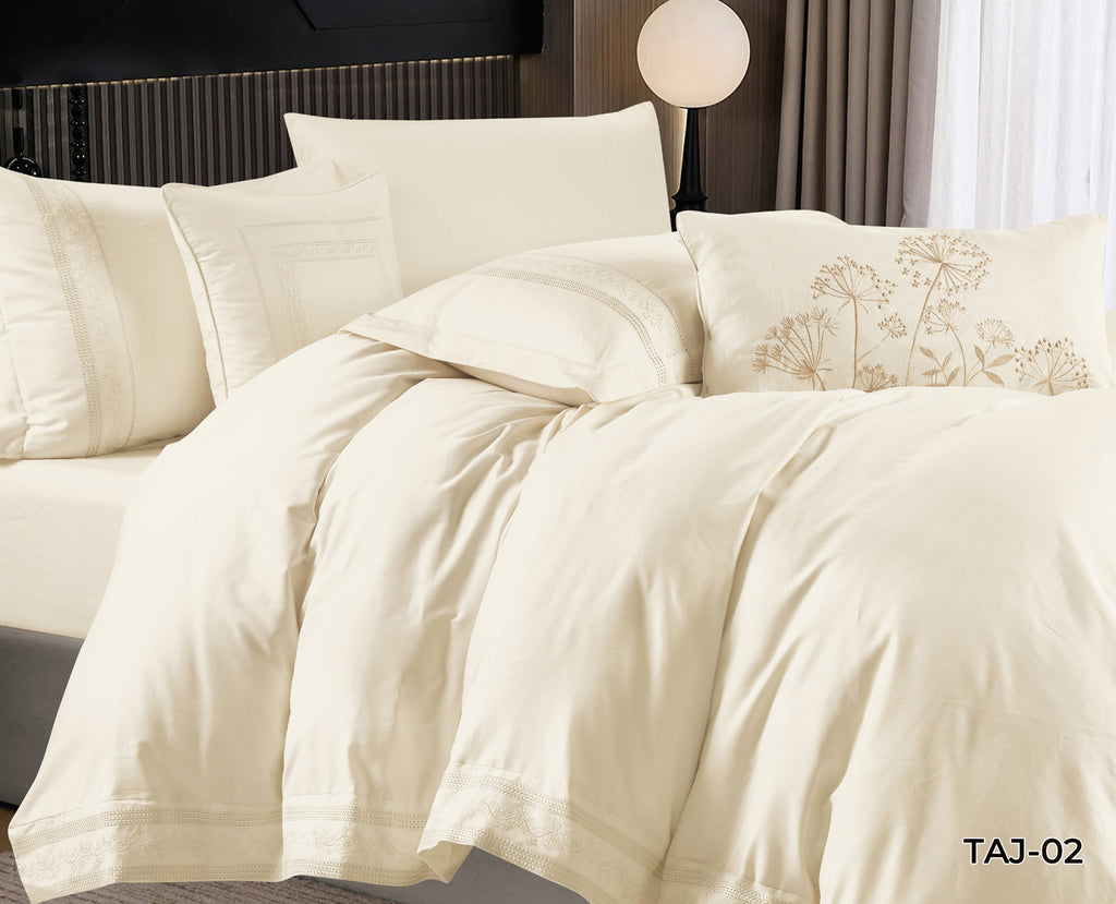 Taj Embroidery Solid 100% Cotton Comforter Set