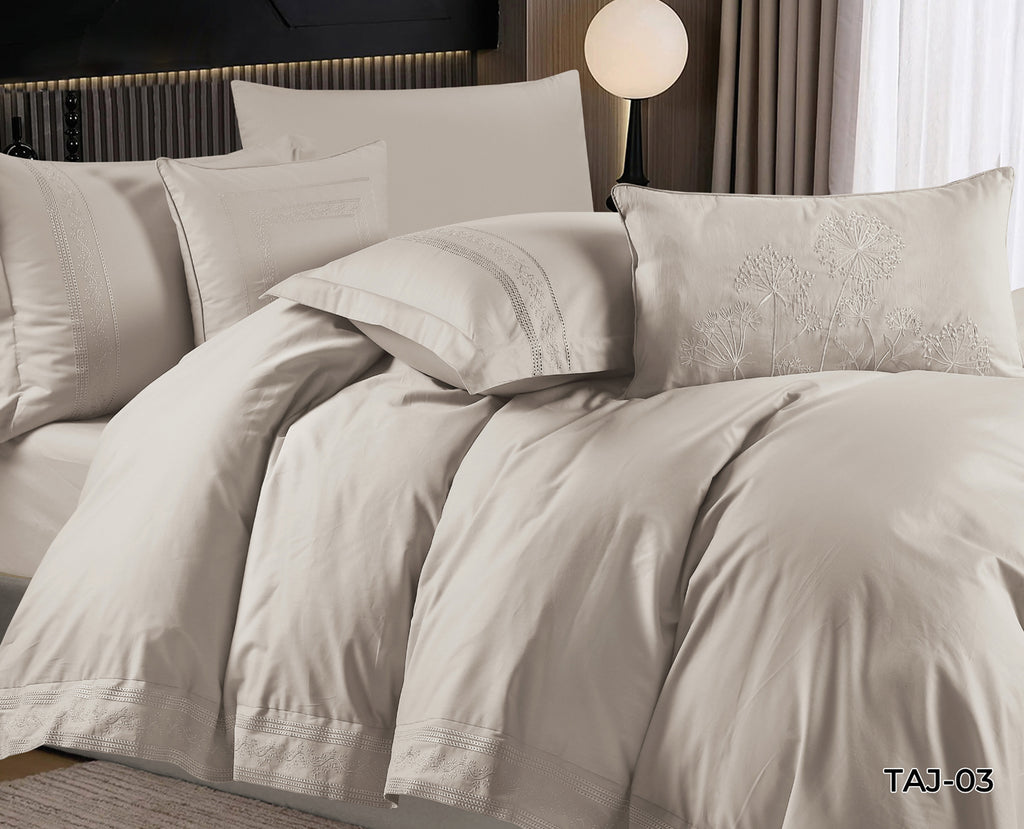 Taj Embroidery Solid 100% Cotton Comforter Set