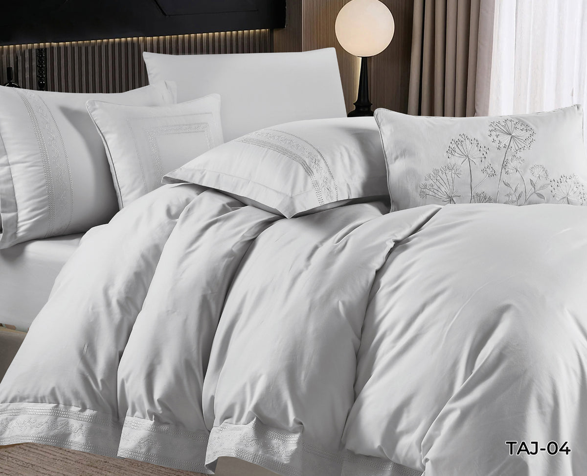 Taj Embroidery Solid 100% Cotton Comforter Set