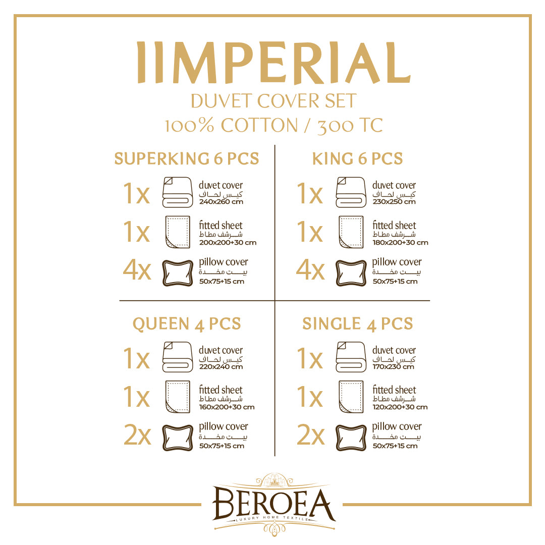 طقم تلبيسة لحاف امبيريال سادة قطن 100% - 300 غرزة — box contents