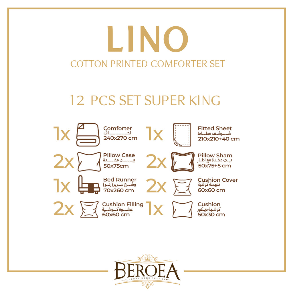 Lino 100% Linen Cotton Printed Comforter Set