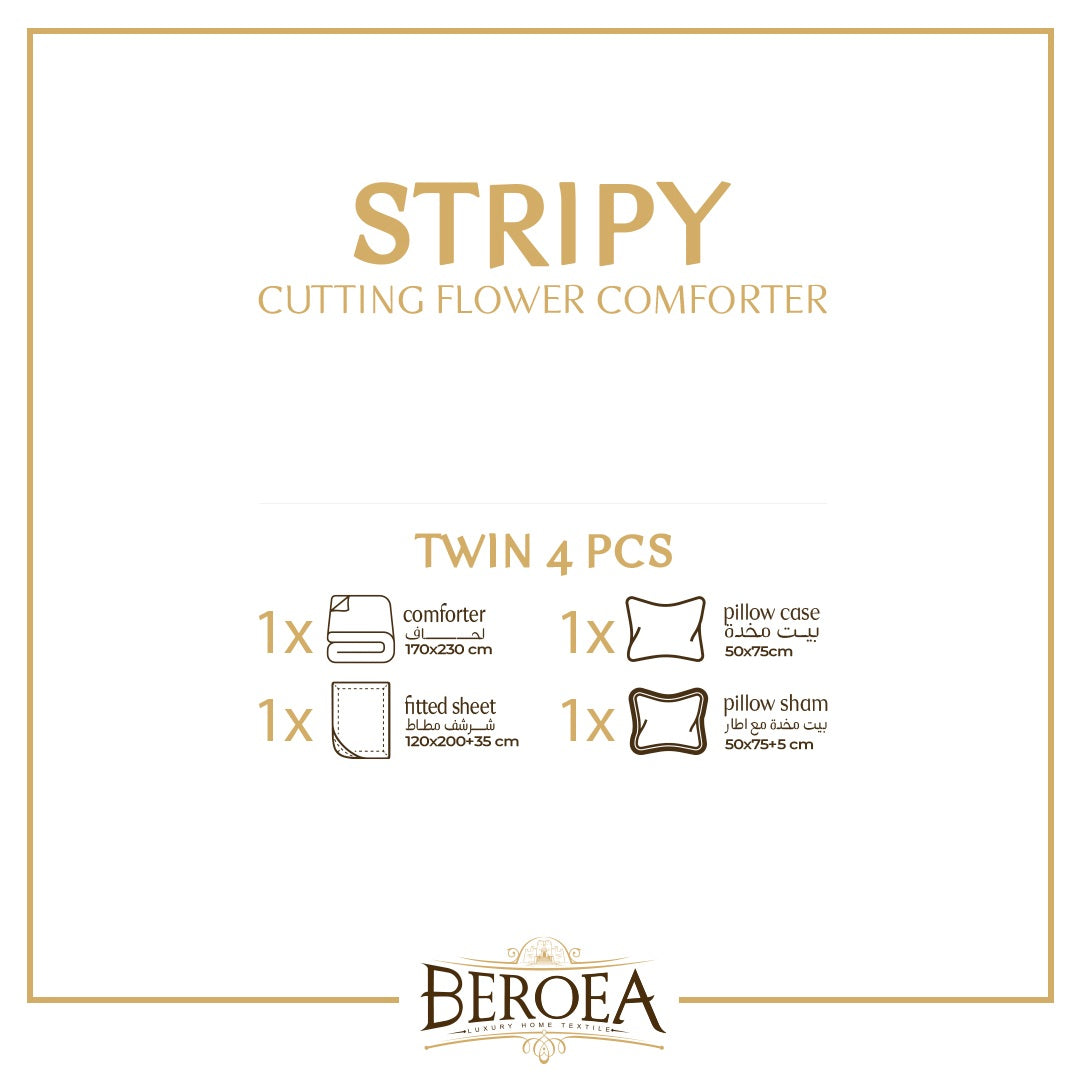Stripy Solid Striped Comforter Set 4 PCS Single — box contents