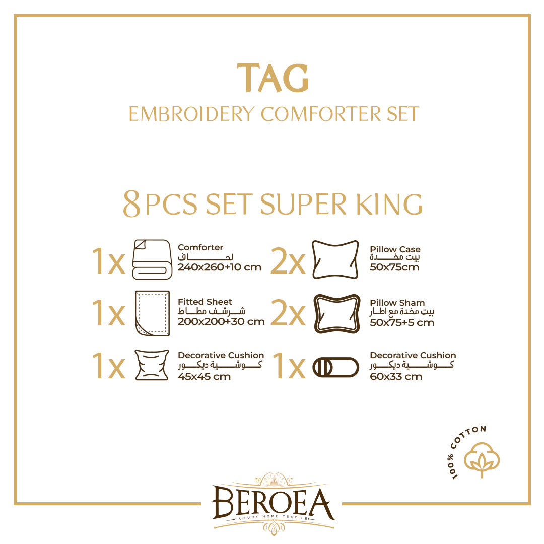 Taj Embroidery Solid 100% Cotton Comforter Set — box contents