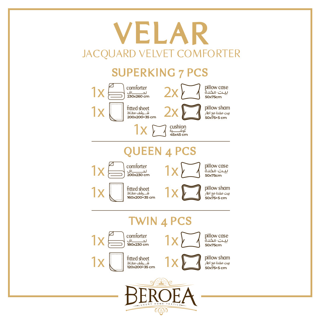  طقم لحاف ڤيلار جاكار مخمل 7 قطع  — box contents