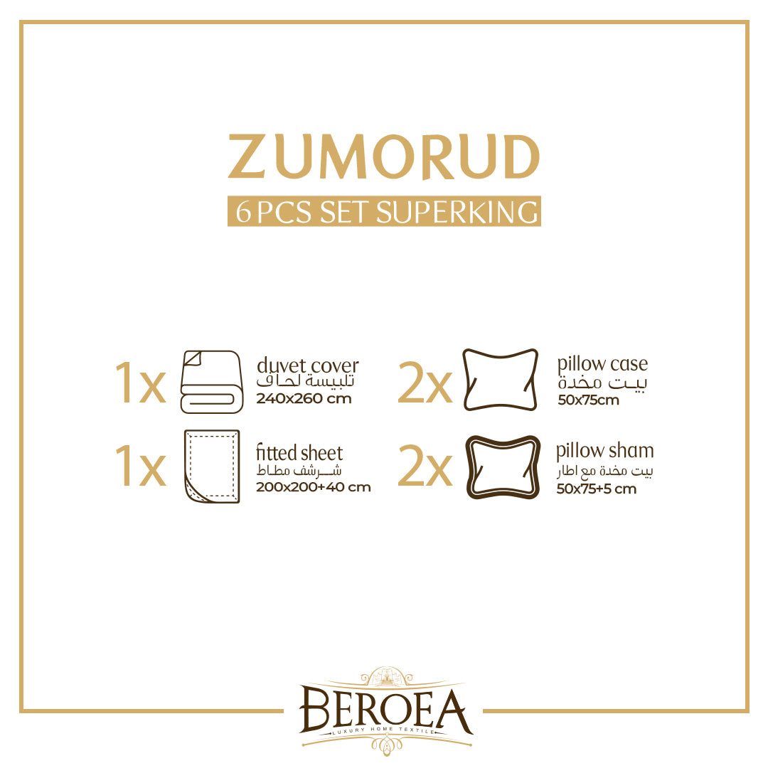 Zumorud Summer Embroidery Microfiber Duvet Cover set 6 Pcs — box contents